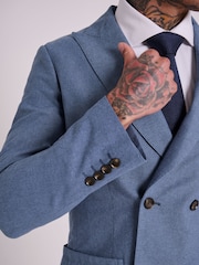 Harry Brown Blue Slim Fit Oliver Linen Cotton Blend Double Breasted Suit: Blazer - Image 9 of 10