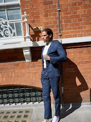 Mid Blue - Harry Brown Slim Fit Paper Touch Cotton Single Breasted Suit: Blazer - Image 1 of 10