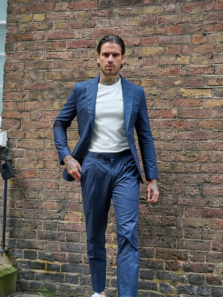 Harry Brown Mid Blue Slim Fit Paper Touch Cotton Single Breasted Suit: Blazer - Image 3 of 10