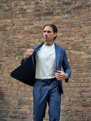 Mid Blue - Harry Brown Slim Fit Paper Touch Cotton Single Breasted Suit: Blazer - Image 4 of 10