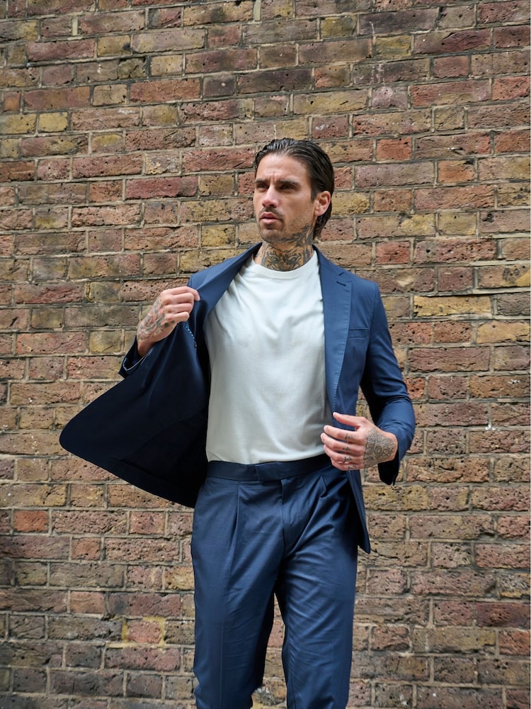Harry Brown Mid Blue Slim Fit Paper Touch Cotton Single Breasted Suit: Blazer - Image 4 of 10