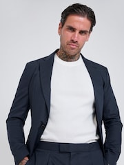 Mid Blue - Harry Brown Slim Fit Paper Touch Cotton Single Breasted Suit: Blazer - Image 6 of 10