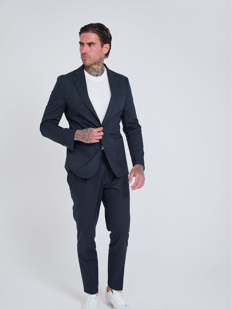 Harry Brown Mid Blue Slim Fit Paper Touch Cotton Single Breasted Suit: Blazer - Image 7 of 10