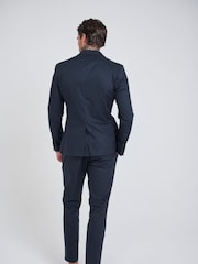 Mid Blue - Harry Brown Slim Fit Paper Touch Cotton Single Breasted Suit: Blazer - Image 8 of 10