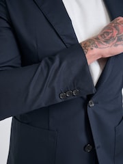 Mid Blue - Harry Brown Slim Fit Paper Touch Cotton Single Breasted Suit: Blazer - Image 10 of 10