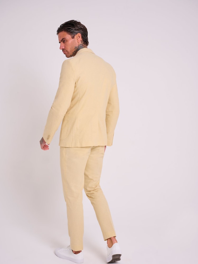 Harry Brown Yellow Slim Fit Chris Linen Cotton Blend Single Breasted Suit Blazer - Image 2 of 9