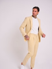 Harry Brown Yellow Slim Fit Chris Linen Cotton Blend Single Breasted Suit Blazer - Image 4 of 9