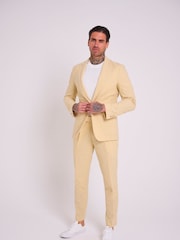Harry Brown Yellow Slim Fit Chris Linen Cotton Blend Single Breasted Suit Blazer - Image 5 of 9