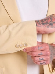 Harry Brown Yellow Slim Fit Chris Linen Cotton Blend Single Breasted Suit Blazer - Image 8 of 9