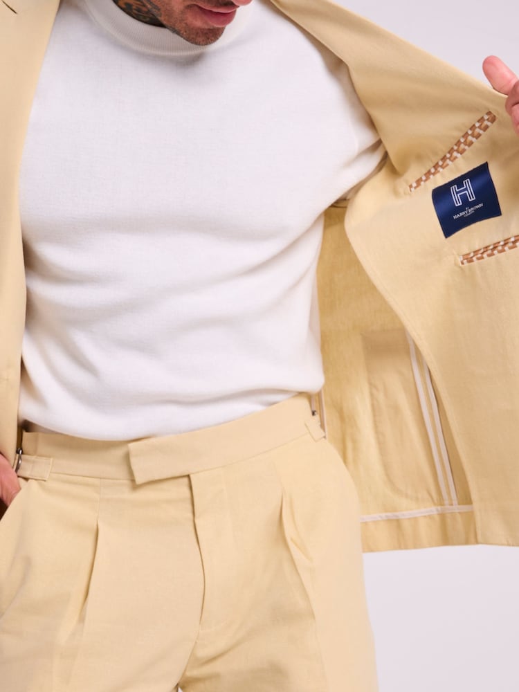 Harry Brown Yellow Slim Fit Chris Linen Cotton Blend Single Breasted Suit Blazer - Image 9 of 9