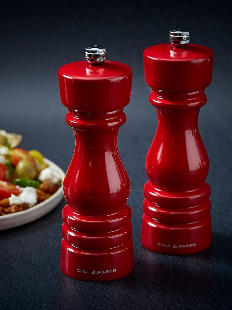 Cole & Mason Red Gloss London 180mm Salt and Pepper Mills - Image 1 of 6