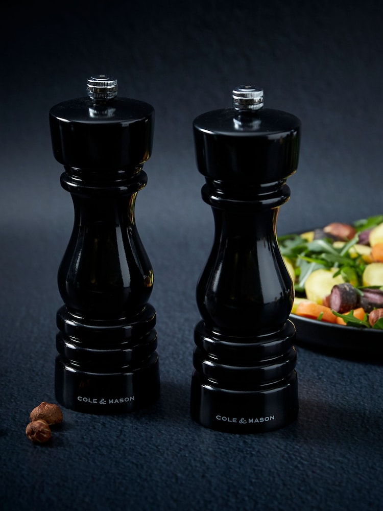 Cole & Mason Black Gloss London 180mm Salt and Pepper Mills - Image 1 of 6