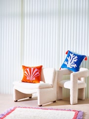 Oliver Bonas Orange Embroidered Shell Velvet Cushion Cover - Image 1 of 4