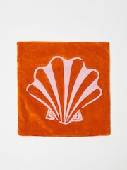 Oliver Bonas Orange Embroidered Shell Velvet Cushion Cover - Image 3 of 4