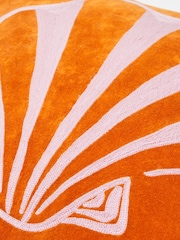 Oliver Bonas Orange Embroidered Shell Velvet Cushion Cover - Image 4 of 4