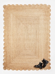 Oliver Bonas Natural Brown Scalloped Jute Rug - Image 1 of 4