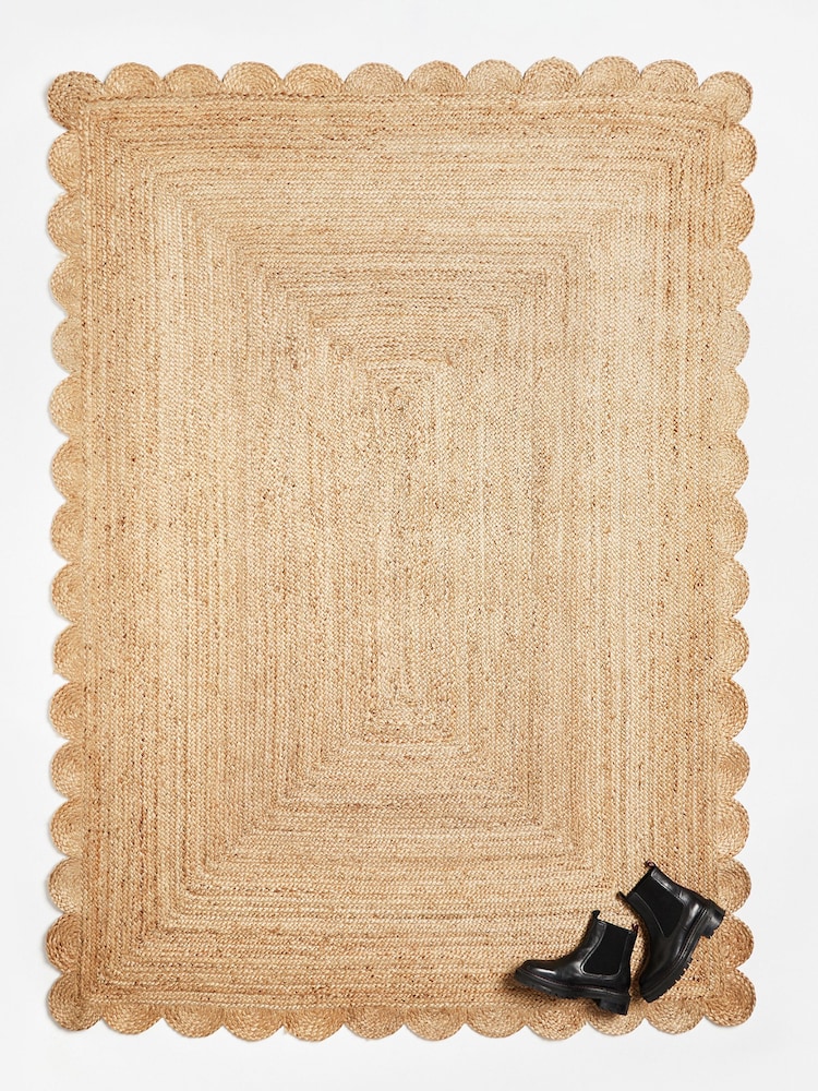 Oliver Bonas Natural Brown Scalloped Jute Rug - Image 1 of 4