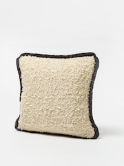 Oliver Bonas Charcoal/Black 100% Cotton Boucle Fringed Cushion Cover - Image 2 of 4