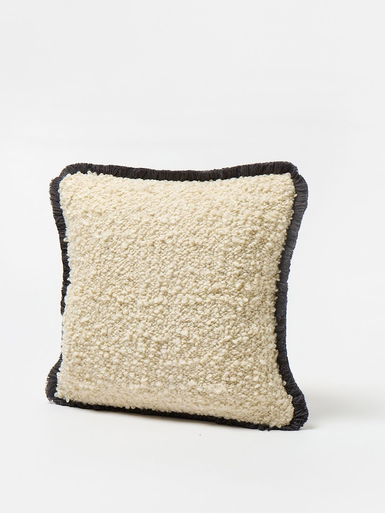 Oliver Bonas Charcoal/Black 100% Cotton Boucle Fringed Cushion Cover - Image 2 of 4