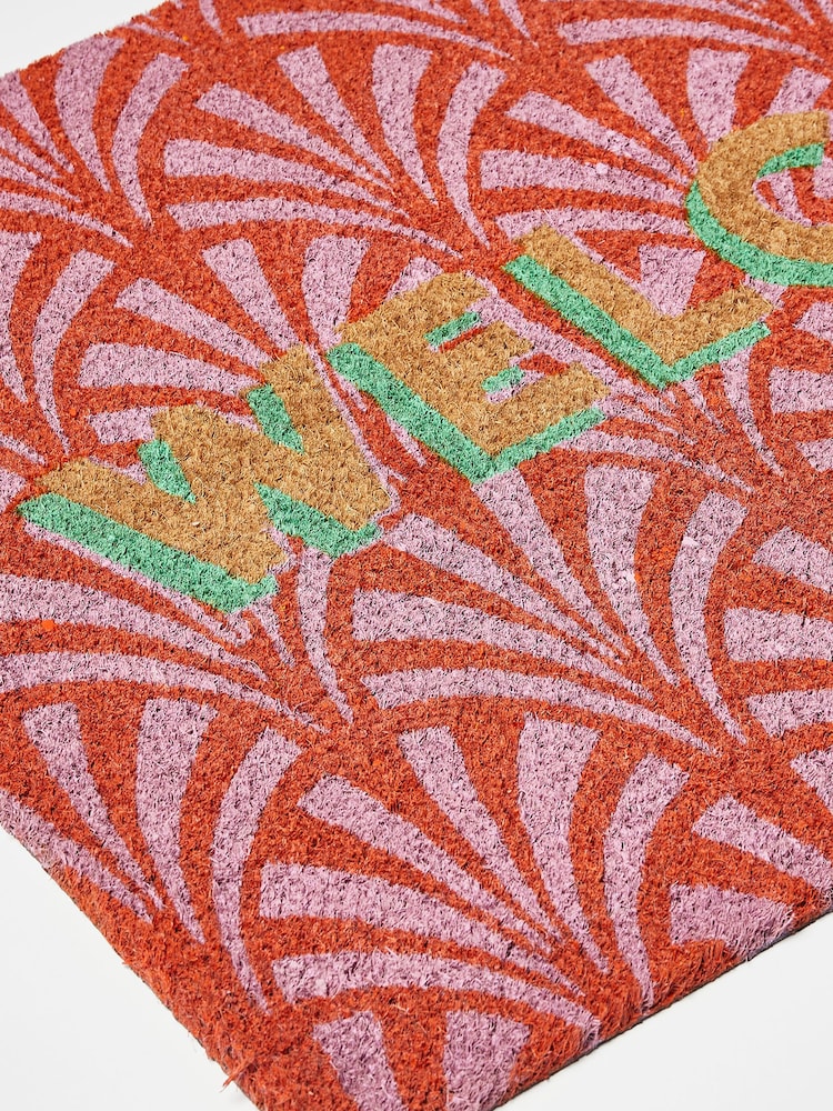 Oliver Bonas Pink Welcome Fan Doormat - Image 2 of 3