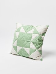 Oliver Bonas Green Kaira 100% Cotton Patchwork Cushion Cover - Image 2 of 3