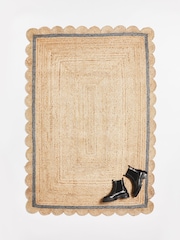 Oliver Bonas Charcoal Grey/Blue Scalloped Jute Border Rug - Image 1 of 4