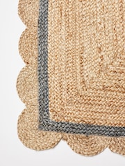 Oliver Bonas Charcoal Grey/Blue Scalloped Jute Border Rug - Image 3 of 4