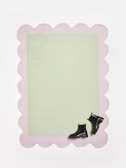 Oliver Bonas Green/Lilac Purple Cecily Handwoven Scalloped Wool and Cotton Rug - Image 1 of 4