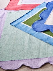 Oliver Bonas Green/Lilac Purple Cecily Handwoven Scalloped Wool and Cotton Rug - Image 2 of 4