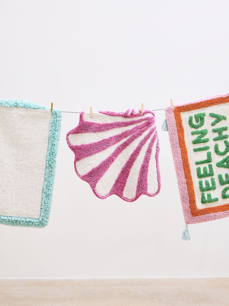 Oliver Bonas Pink/White Shell Tufted Bath Mat - Image 1 of 4