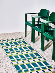 Oliver Bonas Teal Green Inez Handwoven Cotton Geometric Runner Rug - Image 1 of 3