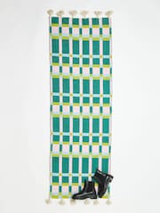 Oliver Bonas Teal Green Inez Handwoven Cotton Geometric Runner Rug - Image 2 of 3