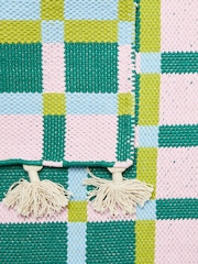 Oliver Bonas Teal Green Inez Handwoven Cotton Geometric Runner Rug - Image 3 of 3