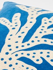 Oliver Bonas Blue 100% Cotton Embroidered Coral Velvet Cushion Cover - Image 3 of 4