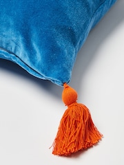 Oliver Bonas Blue 100% Cotton Embroidered Coral Velvet Cushion Cover - Image 4 of 4