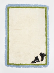 Oliver Bonas White/Blue Danton Fringed Fluffy Rug - Image 2 of 4