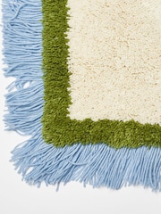 Oliver Bonas White/Blue Danton Fringed Fluffy Rug - Image 3 of 4