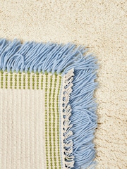 Oliver Bonas White/Blue Danton Fringed Fluffy Rug - Image 4 of 4
