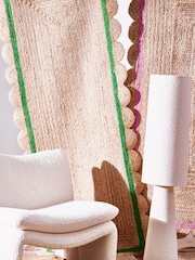 Oliver Bonas Natural/Lilac Purple Scalloped Border Rug - Image 1 of 4