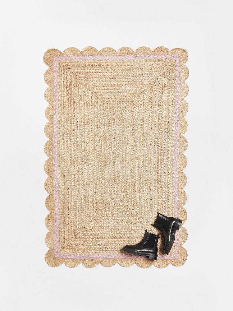 Oliver Bonas Natural/Lilac Purple Scalloped Border Rug - Image 2 of 4 Oliver Bonas Natural/Lilac Purple Scalloped Border Rug - Image 2 of 4