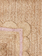 Oliver Bonas Natural/Lilac Purple Scalloped Border Rug - Image 3 of 4