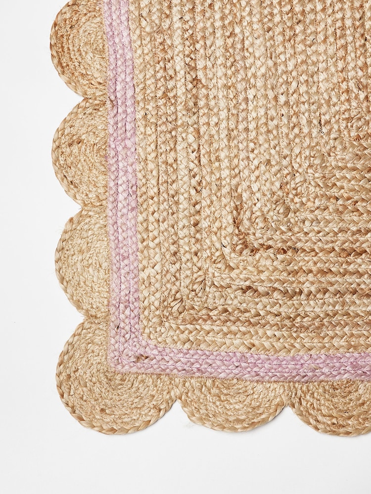 Oliver Bonas Natural/Lilac Purple Scalloped Border Rug - Image 4 of 4 Oliver Bonas Natural/Lilac Purple Scalloped Border Rug - Image 4 of 4