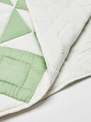 Oliver Bonas Green Kaira 100% Cotton Patchwork Bedspread - Image 3 of 4