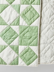 Oliver Bonas Green Kaira 100% Cotton Patchwork Bedspread - Image 4 of 4