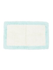 Oliver Bonas White/Blue Bordered Rectangular Bathmat - Image 4 of 4