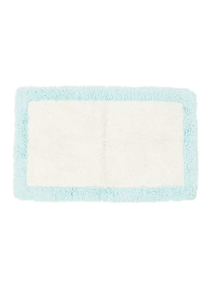 Oliver Bonas White/Blue Bordered Rectangular Bathmat - Image 4 of 4 Oliver Bonas White/Blue Bordered Rectangular Bathmat - Image 4 of 4