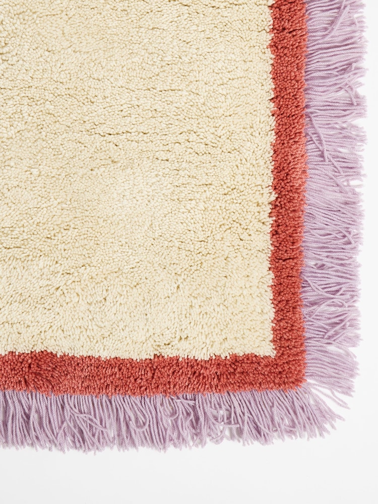Oliver Bonas White/Purple Danton Fringed Fluffy Rug - Image 2 of 4 Oliver Bonas White/Purple Danton Fringed Fluffy Rug - Image 2 of 4