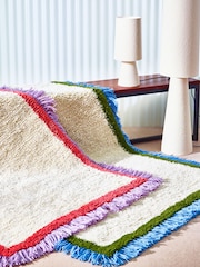 Oliver Bonas White/Purple Danton Fringed Fluffy Rug - Image 4 of 4