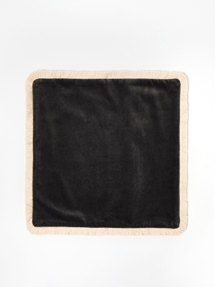 Oliver Bonas Charcoal/Black 100% Cotton Issey Velvet Fringed Cushion Cover - Image 2 of 3