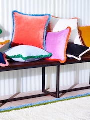 Oliver Bonas Purple 100% Cotton Issey Velvet Fringed Cushion Cover - Image 1 of 4